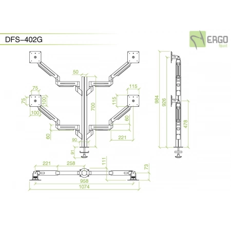 Изображение 3 (Настольное шарнирное крепление для 4 мониторов ErgoFount DFS-402G)