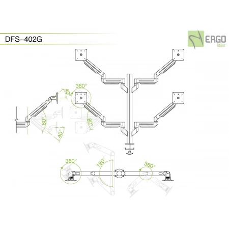 Изображение 2 (Настольное шарнирное крепление для 4 мониторов ErgoFount DFS-402G)