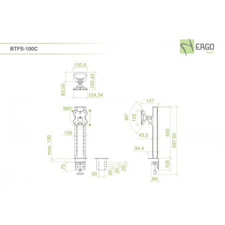 Изображение 2 (Настольное крепление для монитора ErgoFount BTFS-100C)