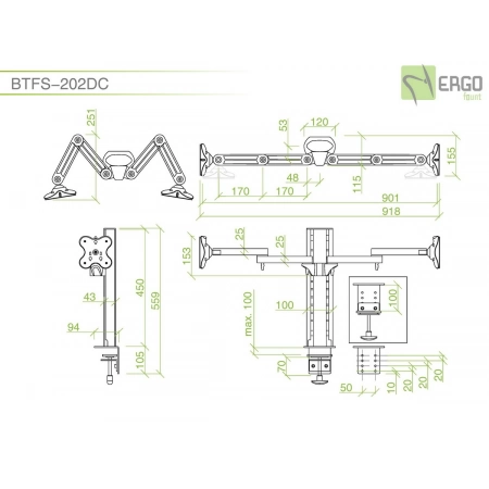 Изображение 3 (Настольное шарнирное крепление для 2 мониторов ErgoFount BTFS-202DC)