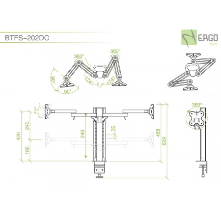 Изображение 2 (Настольное шарнирное крепление для 2 мониторов ErgoFount BTFS-202DC)