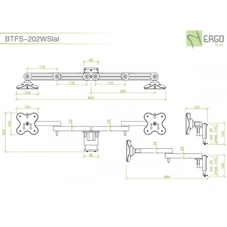 Изображение 3 (Шарнирное крепление на перегородку для 2 мониторов ErgoFount BTFS-202WSlat)