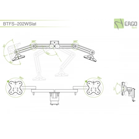 Изображение 2 (Шарнирное крепление на перегородку для 2 мониторов ErgoFount BTFS-202WSlat)