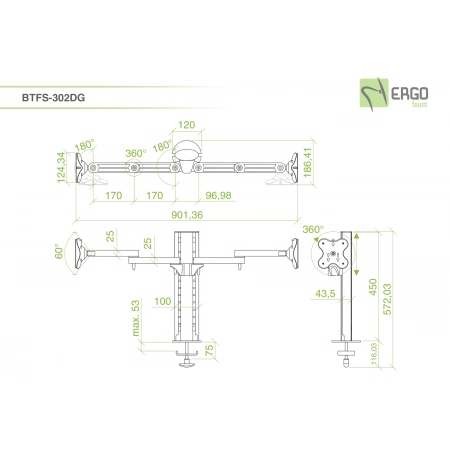 Изображение 2 (Настольное шарнирное крепление для 2 мониторов ErgoFount BTFS-302DG)