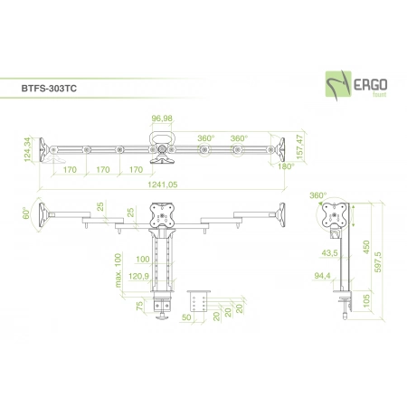 Изображение 2 (Настольное крепление для 3 мониторов ErgoFount BTFS-303TC)