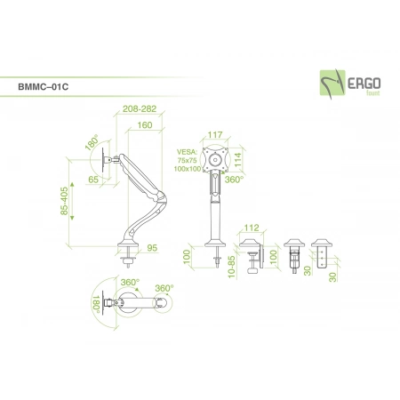 Изображение 2 (Настольное шарнирное крепление для монитора ErgoFount BMMC-01C)