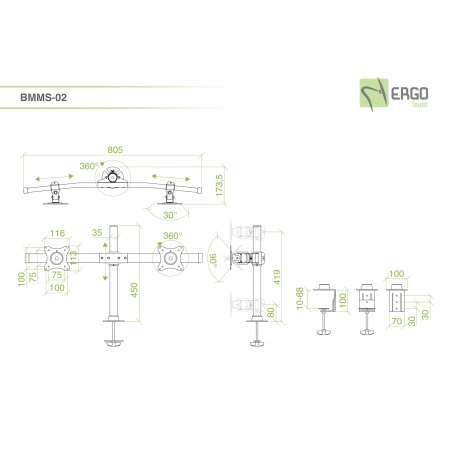 Изображение 2 (Настольное шарнирное крепление для 2 мониторов ErgoFount BMMS-02)