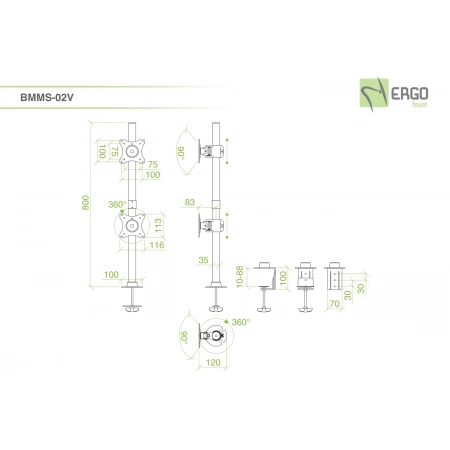 Изображение 2 (Настольное шарнирное крепление для 2 мониторов ErgoFount BMMS-02V)