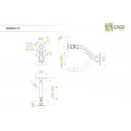 Изображение 2 (Настенное шарнирное крепление для монитора ErgoFount BMMW-01)