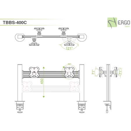 Изображение 2 (Настольное крепление спина-к-спине для 4 мониторов ErgoFount TBBS-400C)