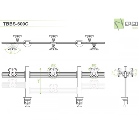 Изображение 2 (Настольное крепление спина-к-спине для 6 мониторов ErgoFount TBBS-600C)