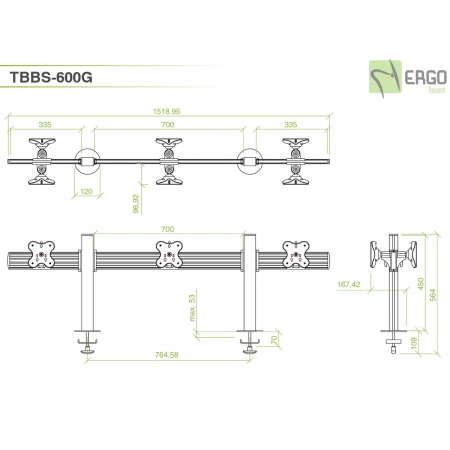 Изображение 3 (Настольное крепление спина-к-спине для 6 мониторов ErgoFount TBBS-600G)