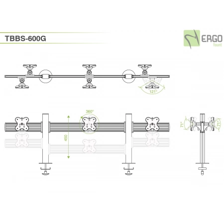 Изображение 2 (Настольное крепление спина-к-спине для 6 мониторов ErgoFount TBBS-600G)
