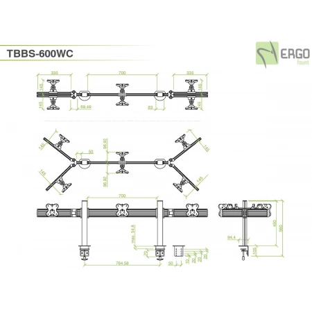 Изображение 3 (Настольное крепление спина-к-спине для 6 мониторов ErgoFount TBBS-600WC)