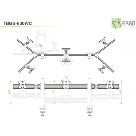Изображение 2 (Настольное крепление спина-к-спине для 6 мониторов ErgoFount TBBS-600WC)