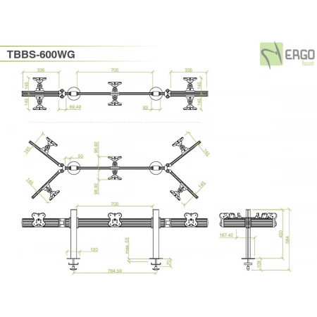 Изображение 3 (Настольное крепление спина-к-спине для 6 мониторов ErgoFount TBBS-600WG)