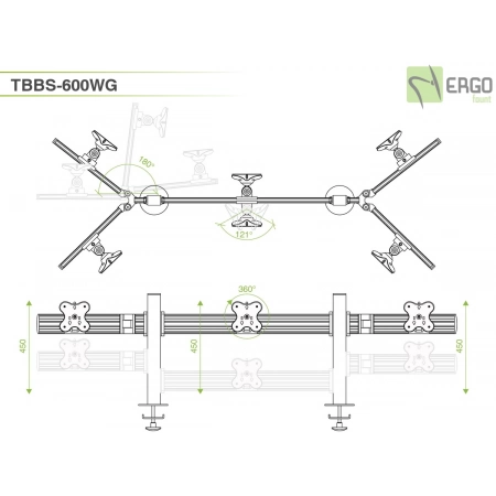 Изображение 2 (Настольное крепление спина-к-спине для 6 мониторов ErgoFount TBBS-600WG)