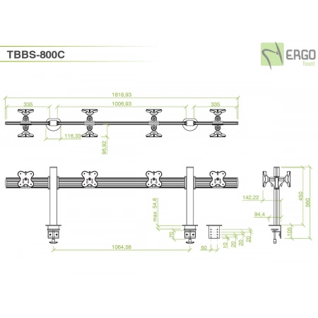 Изображение 3 (Настольное крепление спина-к-спине для 8 мониторов ErgoFount TBBS-800C)