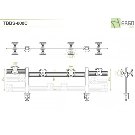 Изображение 2 (Настольное крепление спина-к-спине для 8 мониторов ErgoFount TBBS-800C)