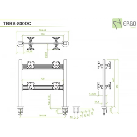 Изображение 3 (Настольное крепление спина-к-спине для 8 мониторов ErgoFount TBBS-800DC)