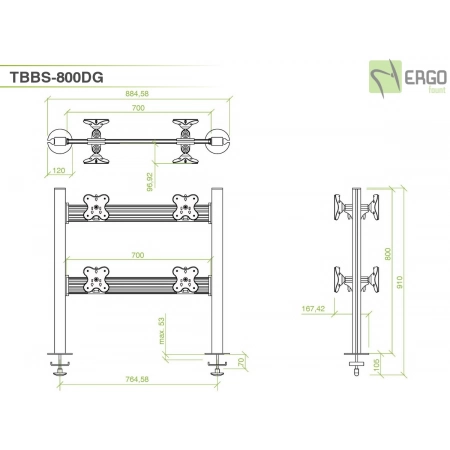 Изображение 3 (Настольное крепление спина-к-спине для 8 мониторов ErgoFount TBBS-800DG)