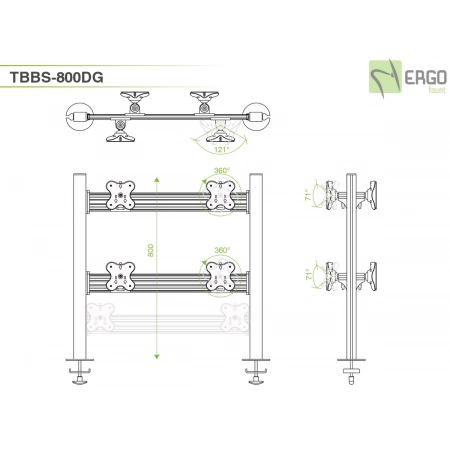 Изображение 2 (Настольное крепление спина-к-спине для 8 мониторов ErgoFount TBBS-800DG)