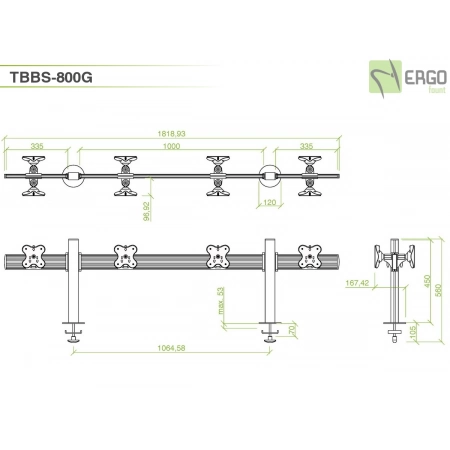 Изображение 3 (Настольное крепление спина-к-спине для 8 мониторов ErgoFount TBBS-800G)