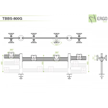 Изображение 2 (Настольное крепление спина-к-спине для 8 мониторов ErgoFount TBBS-800G)