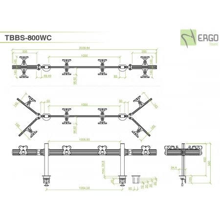 Изображение 3 (Настольное крепление спина-к-спине для 8 мониторов ErgoFount TBBS-800WC)