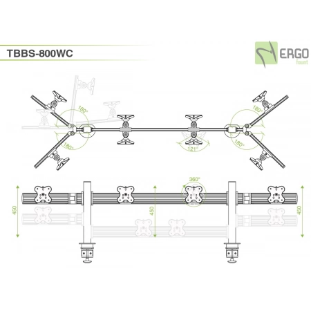 Изображение 2 (Настольное крепление спина-к-спине для 8 мониторов ErgoFount TBBS-800WC)