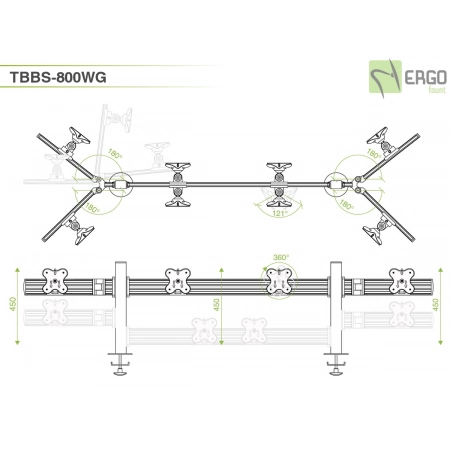 Изображение 2 (Настольное крепление спина-к-спине для 8 мониторов ErgoFount TBBS-800WG)