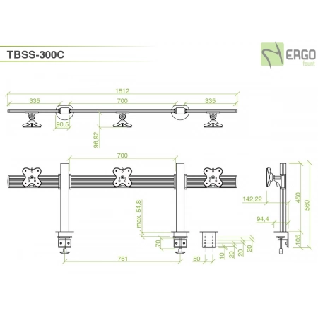 Изображение 3 (Настольное крепление для 3 мониторов ErgoFount TBSS-300C)