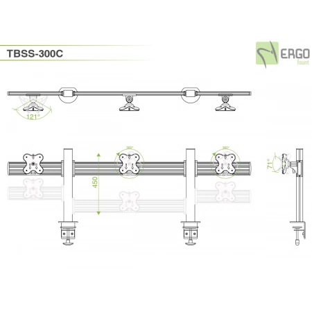 Изображение 2 (Настольное крепление для 3 мониторов ErgoFount TBSS-300C)