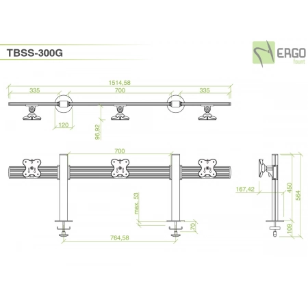 Изображение 3 (Настольное крепление для 3 мониторов ErgoFount TBSS-300G)