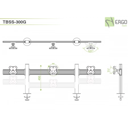 Изображение 2 (Настольное крепление для 3 мониторов ErgoFount TBSS-300G)