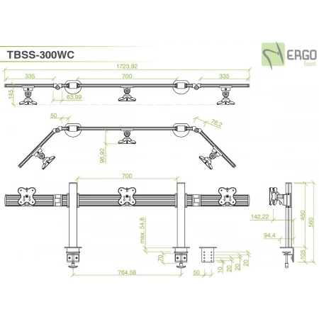 Изображение 3 (Настольное крепление для 3 мониторов ErgoFount TBSS-300WC)