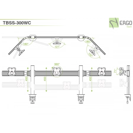 Изображение 2 (Настольное крепление для 3 мониторов ErgoFount TBSS-300WC)