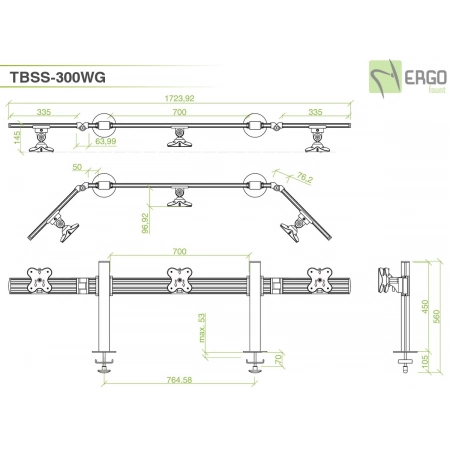 Изображение 2 (Настольное крепление для 3 мониторов ErgoFount TBSS-300WG)