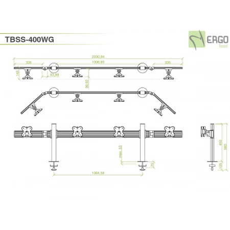 Изображение 3 (Настольное крепление для 4 мониторов ErgoFount TBSS-400WG)