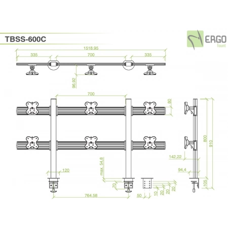 Изображение 3 (Настольное крепление для 6 мониторов ErgoFount TBSS-600C)