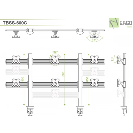 Изображение 2 (Настольное крепление для 6 мониторов ErgoFount TBSS-600C)