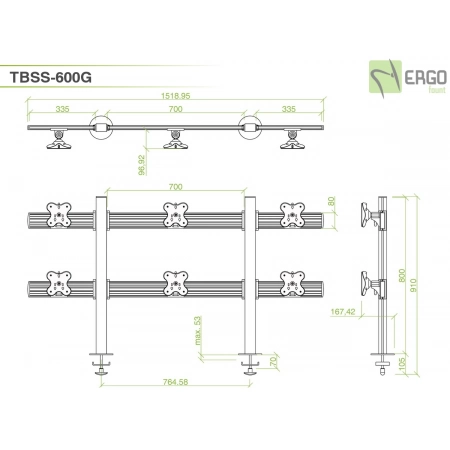 Изображение 3 (Настольное крепление для 6 мониторов ErgoFount TBSS-600G)