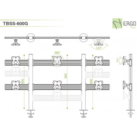 Изображение 2 (Настольное крепление для 6 мониторов ErgoFount TBSS-600G)