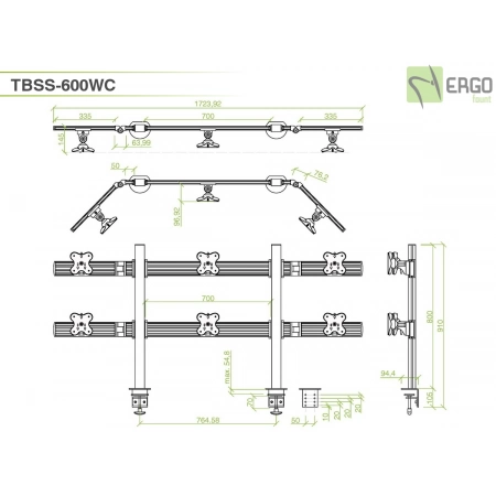 Изображение 3 (Настольное крепление для 6 мониторов ErgoFount TBSS-600WC)