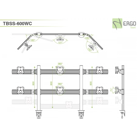 Изображение 2 (Настольное крепление для 6 мониторов ErgoFount TBSS-600WC)