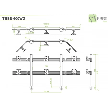 Изображение 3 (Настольное крепление для 6 мониторов ErgoFount TBSS-600WG)