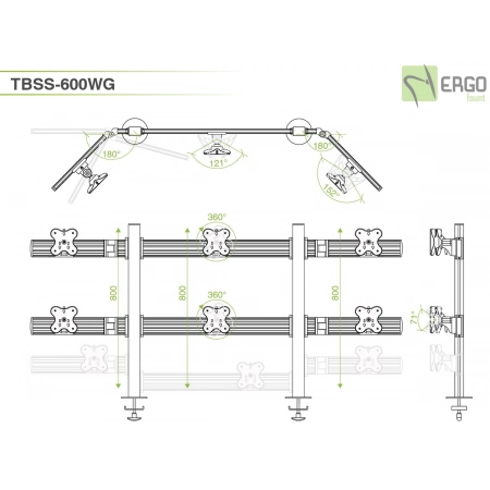 Изображение 2 (Настольное крепление для 6 мониторов ErgoFount TBSS-600WG)