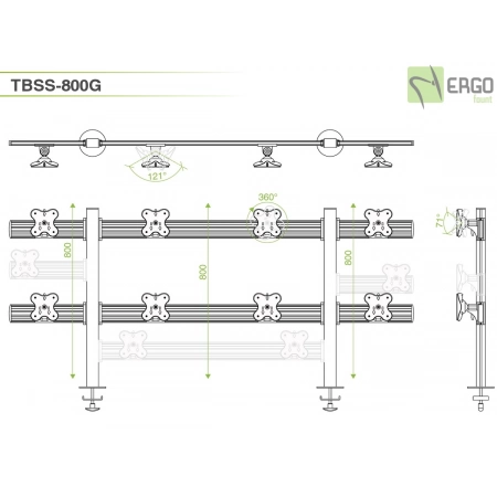Изображение 2 (Настольное крепление для 8 мониторов ErgoFount TBSS-800G)