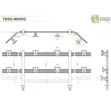 Изображение 2 (Настольное крепление для 8 мониторов ErgoFount TBSS-800WG)