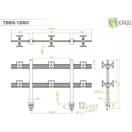 Изображение 2 (Настольное крепление спина-к-спине для 12 мониторов ErgoFount TBBS-1200C)